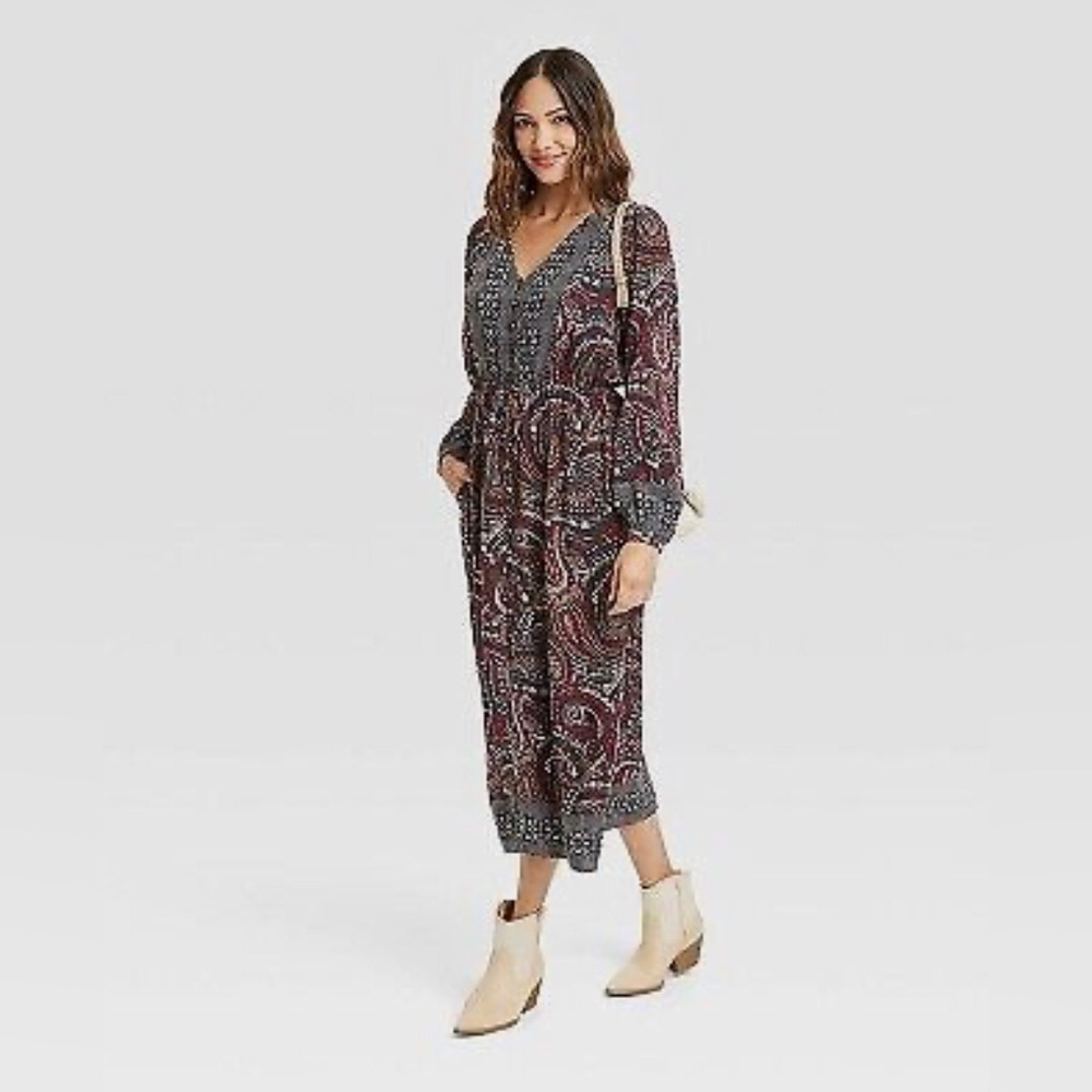 NWT Knox Rose Night Sky Boho V-Neck Button Front Maxi Dress - Picture 3 of 7